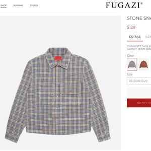FUGAZI Men's Stone Snap Flannel Blue XL - NEW IN BAG